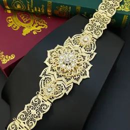 Midjekedjor Bälten Sunspicems Gold Color Marockan Caftan Belt for Women Dress Arabic Bride Wedding Jewelry Robe Sash Body 230825