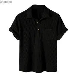 2023 Summer New Waffle krótkie koszulę polo Men Men Lapel Casual Loose Lap Button Up Designer Polo T Shirt dla mężczyzn HKD230825