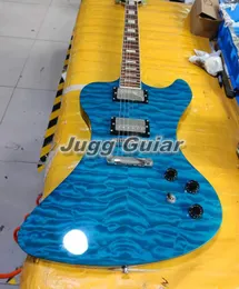 Auf Lager Custom RD Style Blue Quilted Maple Top Fire E-Gitarre Pearl Block Inlay Mahagoni-Korpus Tuilp-Mechaniken Chrom-Hardware