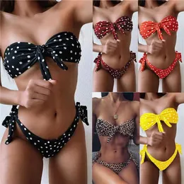 Fashion Swimwear Strap Hollowed Out Sexy Bikini Split Triangle Elastic Spot printing Swimsuit Water Sports Equipment Clothing Beach Holiday Bikini Set