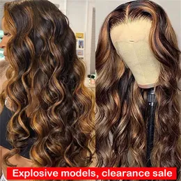 P4/27 Body Wave Ombre Highlight 13x6 Spets Front Wig Loose Wave 32 Inch Highlight 13x4 Spets Frontal Wig Human Hair Wigs For Women