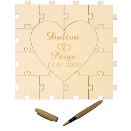 Inne imprezowe zapasy imprezy spersonalizowane grawerowane drewniane serce miłosne puzzle Weddna książka gości drewniana książka gościa dekoracje baby shower z piórem 230824