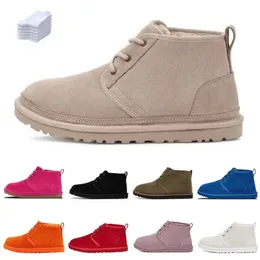 Kvinnor Ultra Mini Snow Boots Slipper U F22 Vinter Ny Populära ankel Sheepskin Päls Plush Håll varma stövlar med kortväska Vacker presentantilopen Reindeer Color Uggity