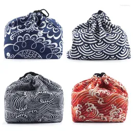 Estrarre contenitori Scatola da pranzo in stile giapponese Borsa portaoggetti portatile per bambini Borsa Uuiversal con coulisse Bento Tote Pouch da viaggio per donna bambino