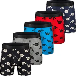 Cuecas 5pcs Mens Boxer Briefs Algodão Cueca Não Ride Up Regular Stretch Elastic Wide Band Y230824