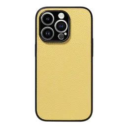 Capa de telefone luxuosa de couro de grão de lichia Vogue para iPhone 14 13 12 11 Pro Max Durável Slim Business Capa traseira protetora completa de cor sólida com proteção de lente de câmera