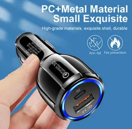 Dual Port PD 20W QC3.0 Snabbladdare 3.1A USB Typ C Fast Car Charger PD20W Mobiltelefonadapter för Apple iPhone 15 14 13 12 11 Pro Max Smart Phone med OPP Bag