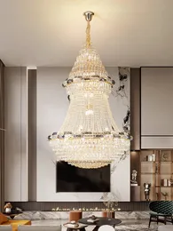 American Crystal Gold Chandeliers 유럽 고급 현대 천장 샹들리에 조명 조명품 카사 홈 거실 홀 매달린 램프 대형 광택 램파라스