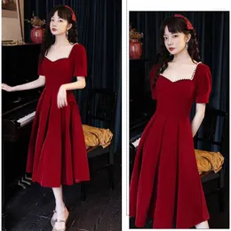 Ethnic Clothing Sexy Square Neck Chinese Vintage Cheongsam Toast Classic Wine Red Wedding Bridal Dresses Evening Prom Velvet Vestidos