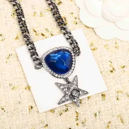 2023 Luxury quality Charm pendant necklace with star shape blue color crystal in silver plated drop earring have box stamp PS7518B