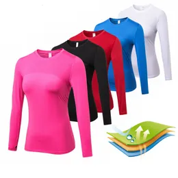 Kadın T-shirt daha kaliteli uzun kollu tişörtler kadın yoga spor salonu sıkıştırma tayt spor giyim fitness hızlı kuru koşu üstleri vücut şekillendirici tee 230825