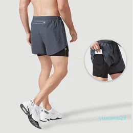 Running Shorts Men's Quick-drying Fitness Black Double Layer Stretchy Workout Training Bodybuilding Short Pan Sportswear