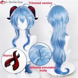 Cosplay Wigs Ganyu Cosplay Wig Genshin Impact Ganyu 95cm Long Blue Gradient With Bangs Trimmed Heat Resistant Hair Cute Wigs Wig Cap 230824