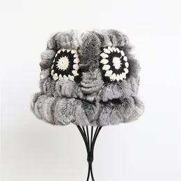 ワイドブリム帽子バケツ帽子贅沢な女性冬の本物のチンチラファーニットハットバケツキャップ