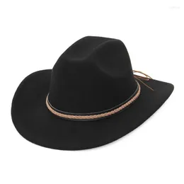 Berets Gemvie Adult Faux wełna Fedro Top Hat Cowboy Fent z Chinstrap