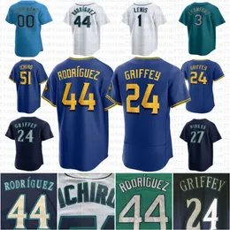 Ken Griffey Jr 44 Julio Rodriguez Custom Baseball Jersey JP Crawford Edgar Martinez Suzuki Ichiro Jarred Kelenic Kolten Wong Matt Brash Kyle Lewis 2023 City Connect