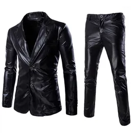 Men's Suits & Blazers SHUJIN Men Coated Gold Suit Set 2 Pcs Jackets Pants Sets Dress Blazer Wedding Party Show Shiny Clothe237W