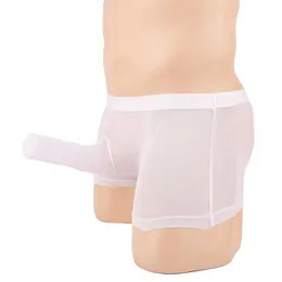 Mutande Divertenti Mutandine Intimo ultrasottile da uomo Boxer sexy Pantaloncini Naso di elefante JJ Cintura in maglia trasparente di seta Pantaloni da uomo216f