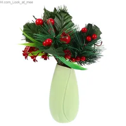6 Pcs Bouquet De Fleurs Artificielles Baies De Pin Porte De Mariage Couronne De Noël Verdure Branche De Grenade En Plastique Faux Cônes Q230825