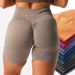 Calças femininas scrunch sem costura shorts elásticos treinos curtos leggins ruched roupas de fitness lisonjeiro forma ginásio desgaste bordado nvgtn 230825