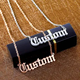 Pendant Necklaces Personalized Old English Font Letter Name Custom For Women Men Stainless Steel Gold Color Long Chain Necklace 230825