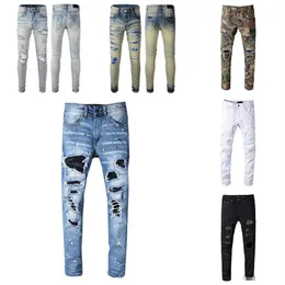 Jeans per uomo Designer Skinny Biker Nero Bianco Lungo Rip Mens Moto Cerniera Hip Hop Distress Cargo Denim Gioventù Slim Fit Straig278K