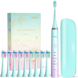 Toothbrush YUNCHI Sonic Electric Toothbrush 5 Modes USB Rechargeable 2Min Timer IPX7 Soft Bristles Tooth Oral Clean Replacement Brush Heads 230824