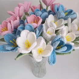 Flores decorativas terminadas à mão buquê de flores de tulipa artesanal crochê falso casamento decoração de mesa para casa presente dos namorados diy