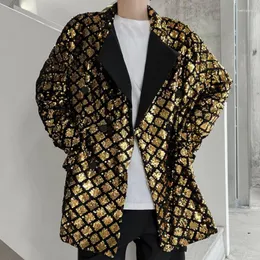 Herrdräkter faller svart guld kontrast färgjacka män Jaqueta Bomber Diamond Coat Fashion Sequins Punk Club Outfit Leisure