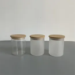 9oz 270ml blank sublimation empty clear frosted glass Storage Containers food Jars candle holder with Bamboo Wooden Lids For DIY printing