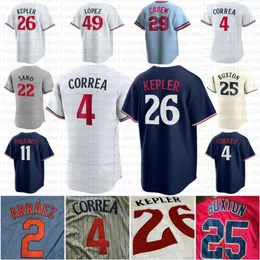 26 Max Kepler 4 Carlos Correa Custom Baseball Jersey Byron Buxton Luis Arraez Jose Miranda Jorge Polanco Royce Lewis Jhoan Duran Joe Ryan Joey Gallo Vazquez Joe Mauer