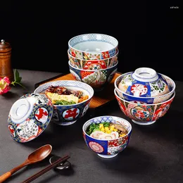 Skålar japansk stil skål med lock keramiskt bordsartikel hushåll kreativa lamian nudlar