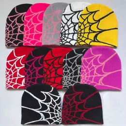 Berretto/berretto con teschio Goth Spider Web Jacquard Streetwear Grunge Beanie Caps Y2K lavorato a maglia caldo Hip Hop unisex cappello elastico lavorato a maglia berretto con teschio per donna uomo L0825