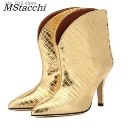 Gold Fashion Ladies Mstacchi Frühling Herbst Herbst Herbstschuhschuhe Pinted Zehen -Knöchelstiefel für Frauen