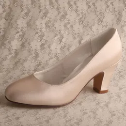 Dress Shoes Wedopus Ladies Block Heels For Wedding Round Toe Ivory Satin Pumps