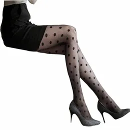 Whole- New Women Tights Seamless Pantyhose Black And White Stockings Female Collant Pantyhose Big Dots Entirely Sexy Sheer Tig188e