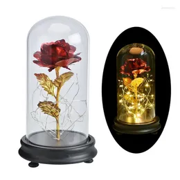 Decorative Flowers 24k Gold Foil Rose Glass Cover Round Top LED Flower Wedding Valentine's Day Gift Christmas Decoration
