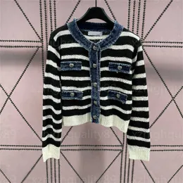 Designer Cardigan Women Knit Sweater Jacket Fall Sweaters Womens Top Vintage Denim Color Matching Knitwear Långärmad randiga kappa Designers Cardigans