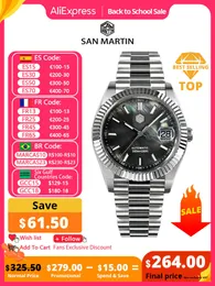 Wristwatches San Martin Men Watch 40mm Vintage MOP Dial Retro Business Luxury Sapphire PT5000 Automatic Mechanical Carving Fluted Bezel 10Bar 230824