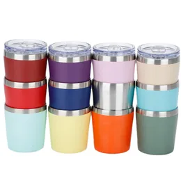 8oz Milk Tumblers Stainless Steel Kids Cup with Lids Mini Insulated Tumbler for Smoothie Milk Cups Travel Sports Car Mugs Q522
