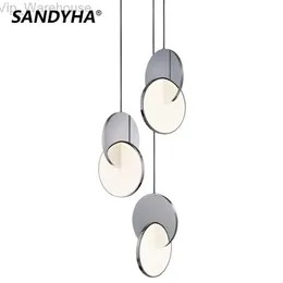 Sandyha Modern New Ring LEDペンダント照明幾何学サークルゴールドアイアン装飾屋内屋内小吊りランプダイニングルームベッドルームHKD230825