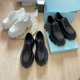 Designer vestido sapatos Monolith escovado plataforma de couro lace-up derby mocassins preto escovado branco couro de patente luxo mulheres chunky salto casual sapato Eur 35-41