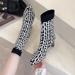 Buty 2022 NOWOŚĆ Zimowe buty damskie dzianiny Buty Skarpetki Mid Calf Specjane palce stiletto elastyczne designerskie buty damskie 35-40 T230824