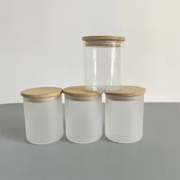 Warehouse 9oz 270ml blank sublimation glass candle holder clear frosted glass Storage Containers food Jars with bamboo lids individual white box package