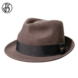 Chapéus de borda larga Bucket FS Men'en Panamá Fedoras Igreja Marrom Jazz Moda Preto Lã Fedora Fedora Formal Pequeno Top Cap Chapéu Equestre 2023 230825