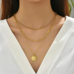 Collares colgantes Collar de gargantilla de cadena de eslabones multicapa para mujeres Minimalista Color oro Acero inoxidable Joyería de fiesta de moda