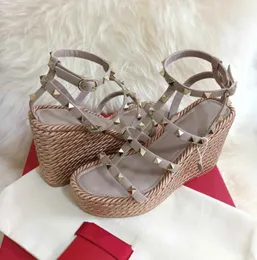 مصمم Garava Women Sandal High Heels Shoes Wedge Leather Espadrille Sandals String Summer Flats Flats Wedding Bride with Box 35-43