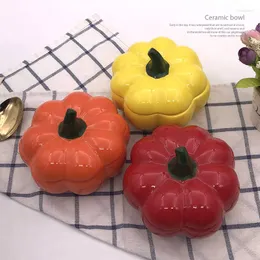 Bowls 450ml Ceramic Pumpkin With Lid Baking Pan Oven Decor Tableware Soup Salad Bowl Red/yellow/orange/white