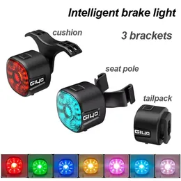 أضواء الدراجة Giyo Night Cycling Safety Bicycle Lear Light Bike USB Charge Manillight Mtb مقاومة للماء LED Smart Brake Sensing Bike Flashe