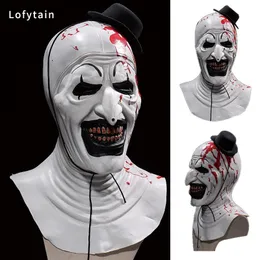 Partymasken Lofytain Horror Terrifier Art Die Clown-Maske Cosplay Gruseliger blutiger Dämon Böser Joker Hut Latexhelm Halloween-Party-Requisiten 230824